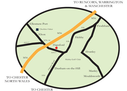 Location map of Moor Court housing development in Hapsford, Cheshire